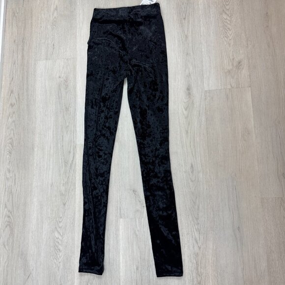 Zara Velvet Leggings Womens Small Black High Waisted Skinny - Picture 2 of 4
